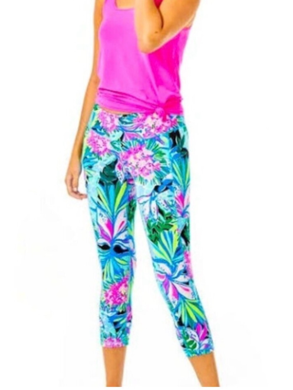 Lilly Pulitzer Tropical Floral Crop Pants in Pink, Blue & Green